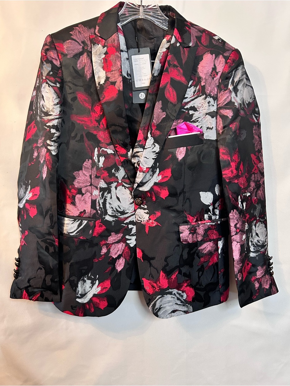 Men’s CloudStyle Blk Poly/Viscose Multi Floral Tuxedo Jacket w/Vest Sz.XS ( NWT)